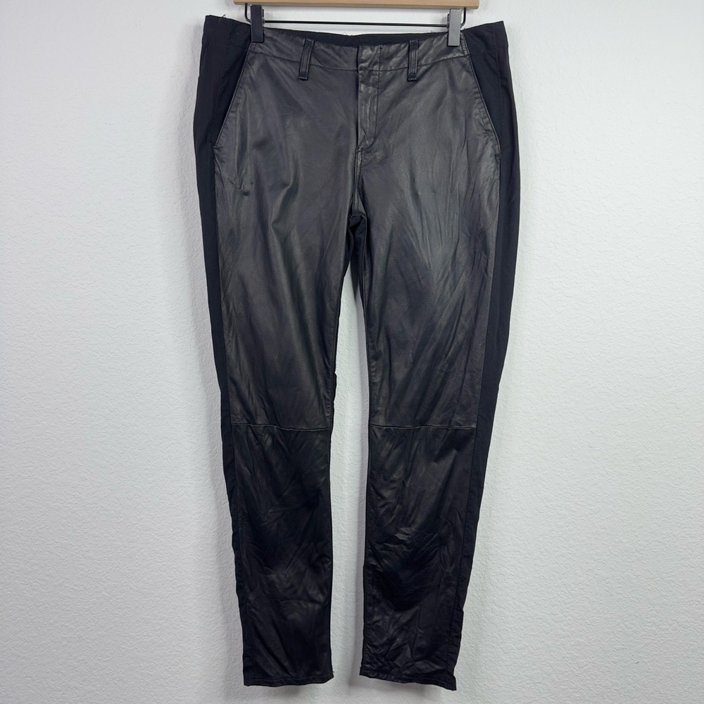 Rag & Bone Pants Womens 29 Black Lamb Leather Mixed Media Moto Grunge Minimalist